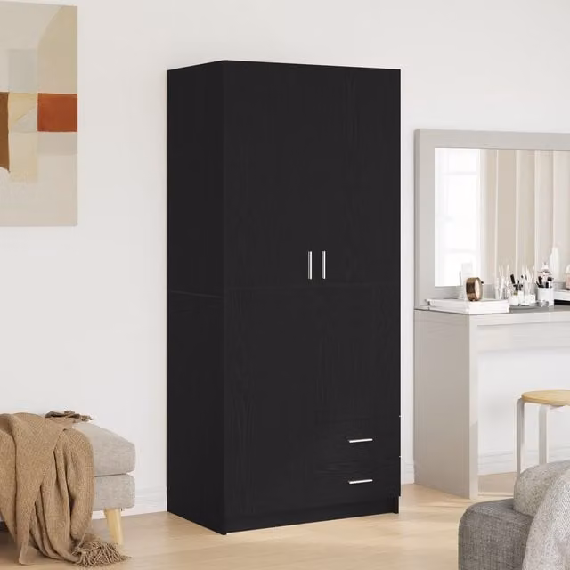 Berkfield Home Black Oak Wardrobe with Integrated Drawers, W/D/H: 80 x 52 x 180 cm – 1