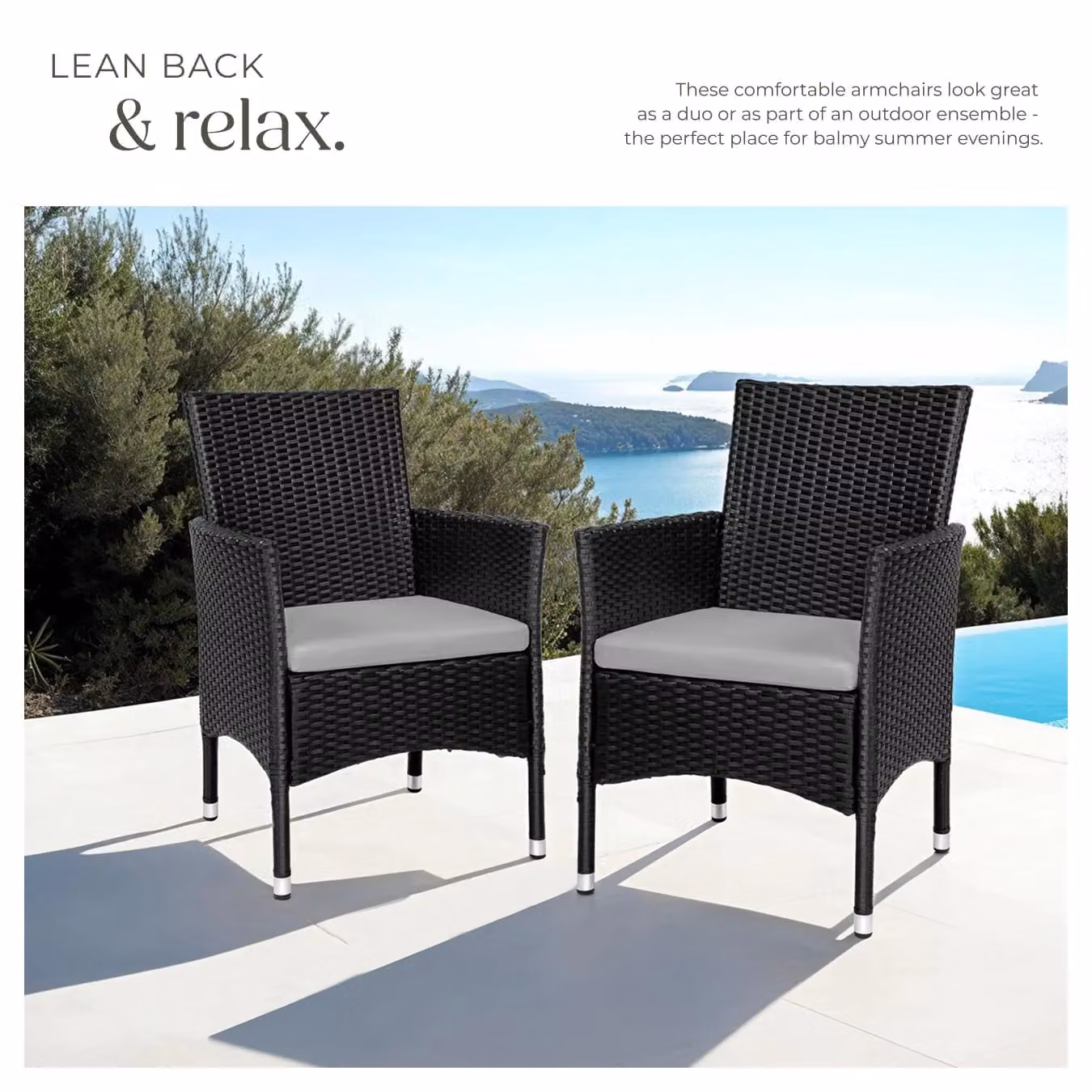 tectake Nantes Set of 2 Modern Rattan Garden Chairs in Black and Beige – 8