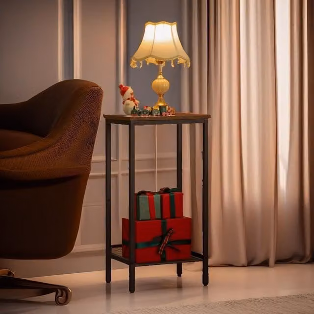 Rafaelo Mobilia Bedside Table with Adjustable Mesh Shelf in Brown and Black