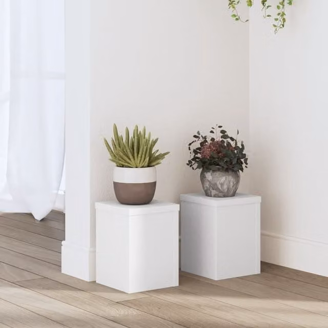 Berkfield Home Set of 2 Modern White MDF Plant Stands, W/D/H: 15 x 15 x 20 cm – 1