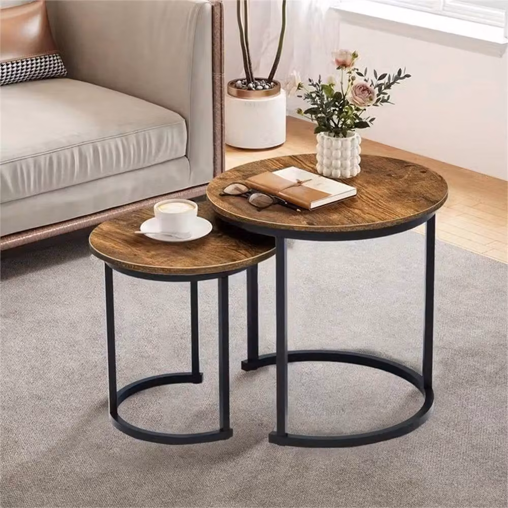 Nordara Set of 2 Round Nesting Coffee Tables in Brown – 4