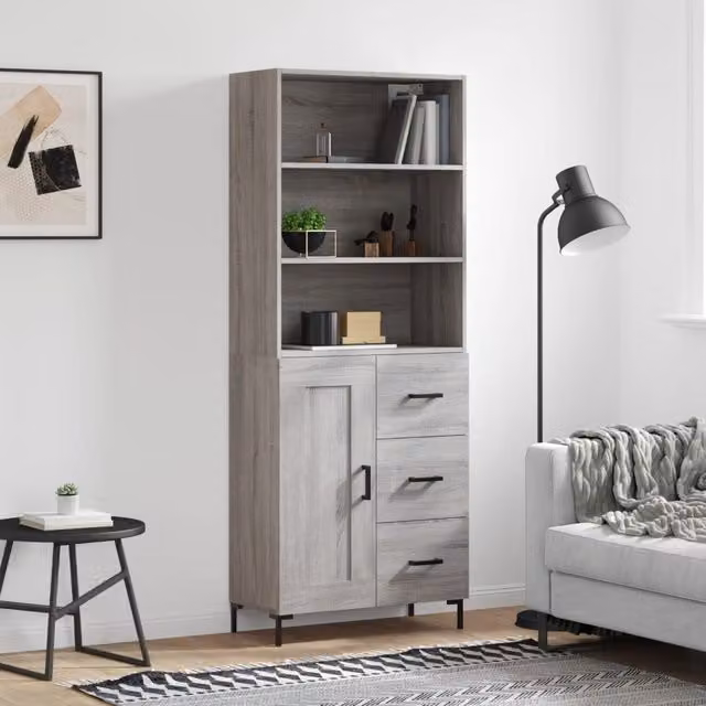 Berkfield Home Grey Sonoma Highboard in Engineered Wood, W: 69.5 cm, D: 34 cm, H: 180 cm