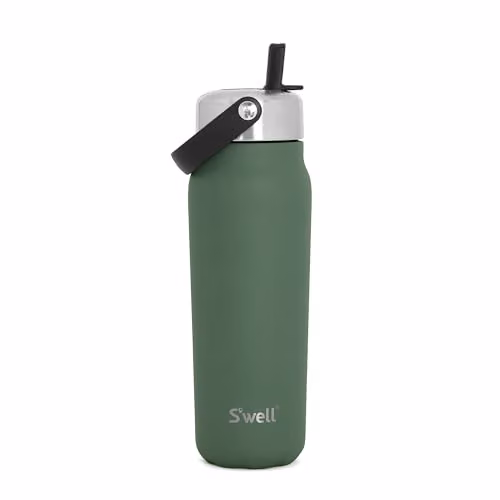 S'well Recycled Stainless Steel Explorer Bottle with Straw Lid, Green, 700ml