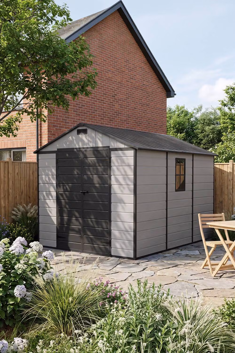 Living and Home Grey Plastic Garden Storage Shed with Lockable Door and Window, W: 243.84 cm, D: 243.84 cm, H: 203.2 cm – 2