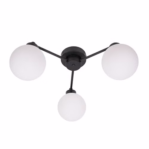 ValueLights 3 Arm Mid-Century Globe Ball Shade Flush Ceiling Light in Black and Gold/Brass