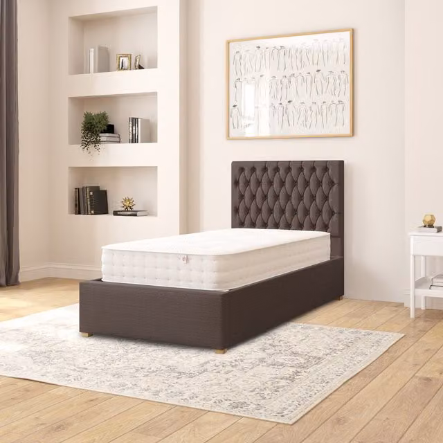 Aspire Monroe Fabric Ottoman Storage Bed in Charcoal Saxon Twill, W/D/H: 90 x 190 cm