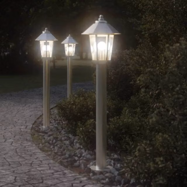 Berkfield Home Silver Stainless Steel Outdoor Floor Lamp, Height: 80 cm – 1