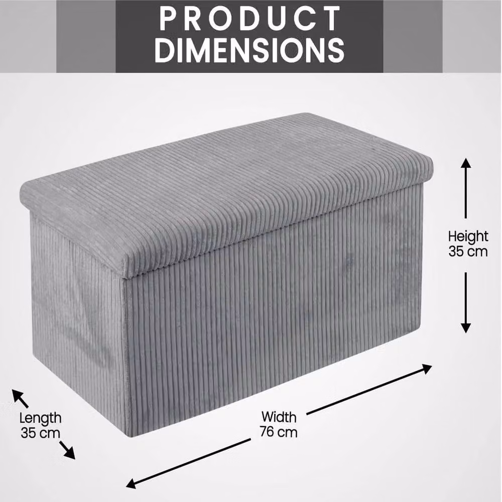 VOGREX Grey Ribbed Fabric Storage Box and Large Capacity Ottoman – 2