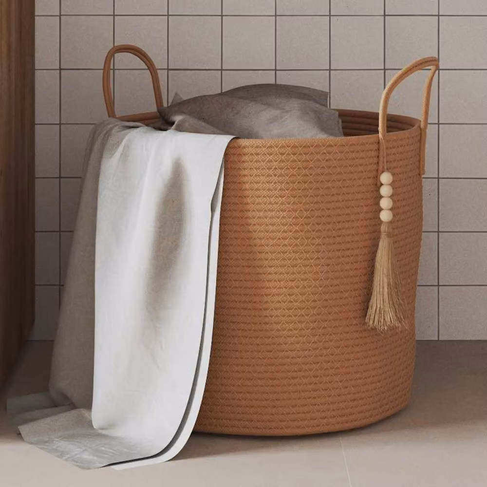 Berkfield Brown Cotton Open Weave Storage Basket with Handles, W: 40 cm, D: 35 cm, H: 35 cm – 2