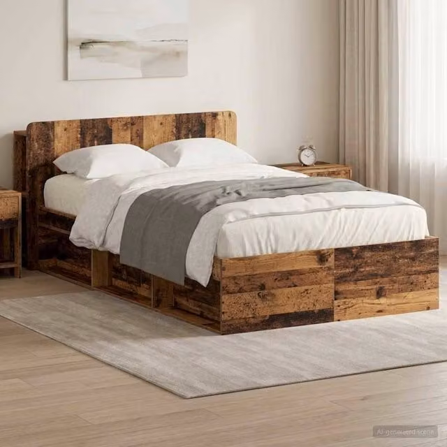 Berkfield Home Modern Bed Frame with Storage Drawers in Brown Engineered Wood W/D/H: 120 x 200 cm