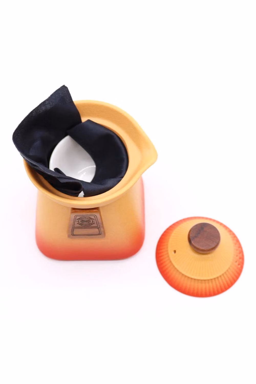 KDMD Orange Earth Temple Teapot and 3 Cups Set