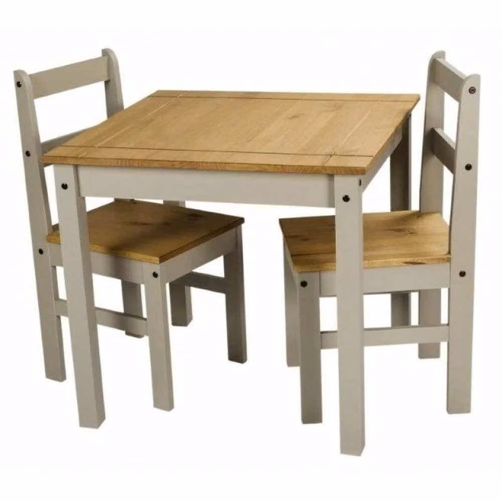 SPETLEK Corona Dining Table and 2 Chairs Set in Grey Waxed Rio Solid Wood – 2