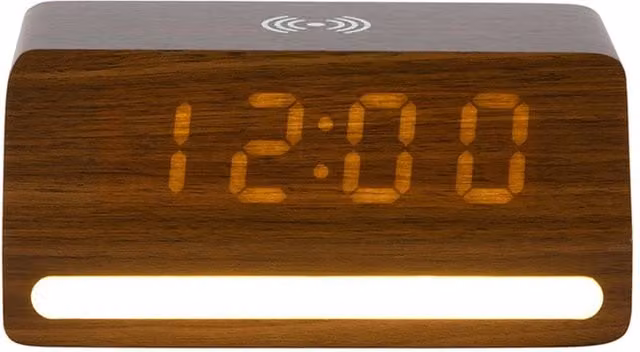 PRESENT TIME Karlsson Retro Digital LED Alarm Clock with Progressive Light in Brown Dark Wood Veneer – 1