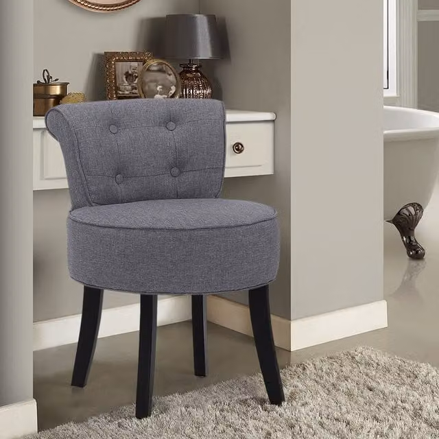 Livingandhome Modern Upholstered Grey Vanity Stool for Children
