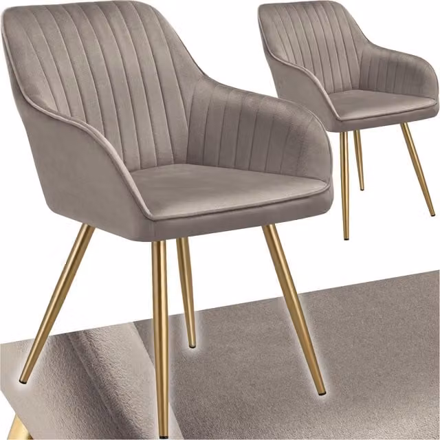 Tectake Marilyn Dining Chair Set of 2 in Green Velvet with Gold Metal Legs