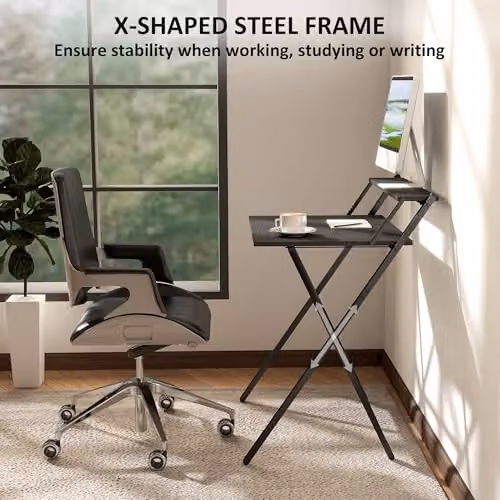HOMCOM Black Folding Computer Desk with Monitor Shelf, W/D/H: 70 x 62 x 86.5 cm – 5