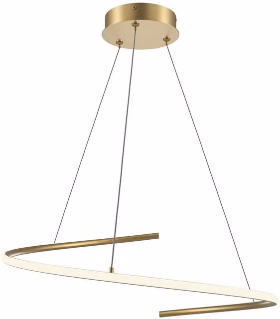 Netlighting Curve Modern LED Pendant Ceiling Light with Adjustable Brass and Gold/Black Finish and White Shade, 2100lm – 1