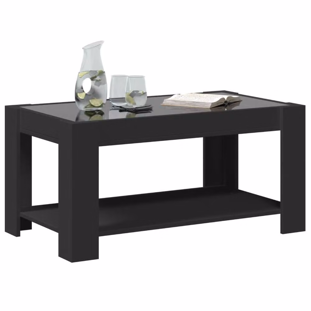 Berkfield Home Modern Black Coffee Table with LED and Glass, W: 93 cm, D: 53 cm, H: 45 cm – 2