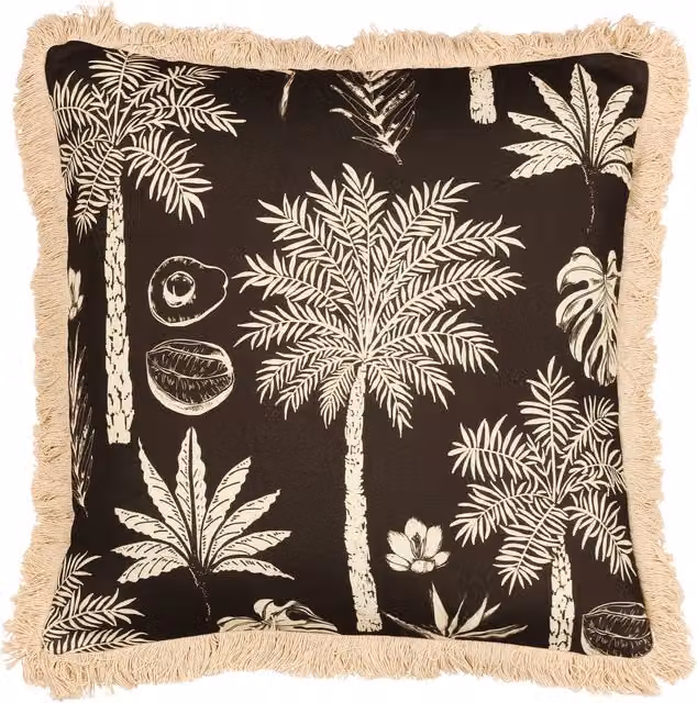 Make it a Home Colonial Palm Fringed Square Cotton Cushion in Brown with Feather Filling