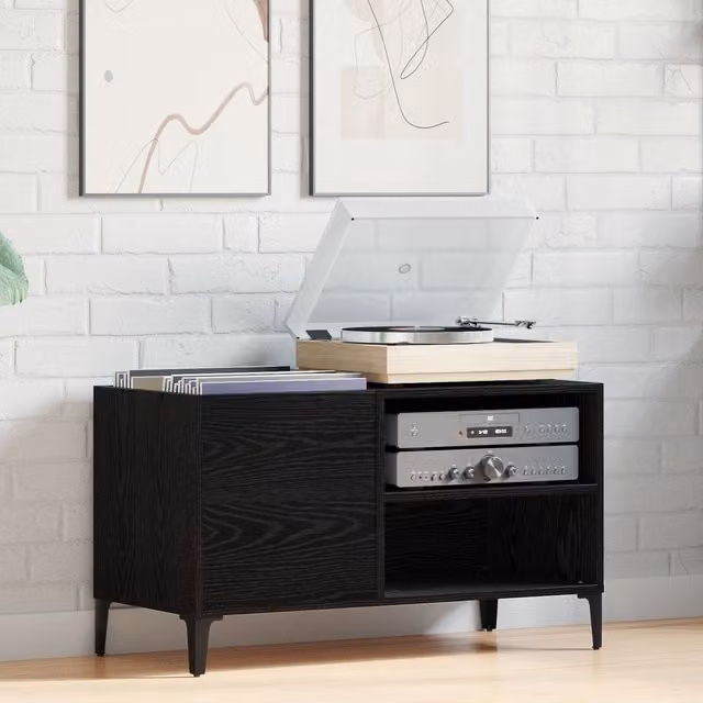 Berkfield Home Black Oak Record Cabinet W/D/H: 84.5 x 38 x 48 cm