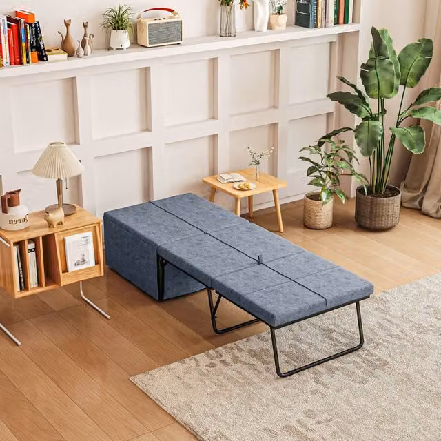 HOMCOM Single Folding Bed with Grey Linen Sponge Mattress and Dust Cover