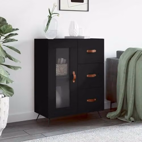 vidaXL Modern Black Sideboard in Engineered Wood, W/D/H: 69.5 x 34 x 90 cm – 2