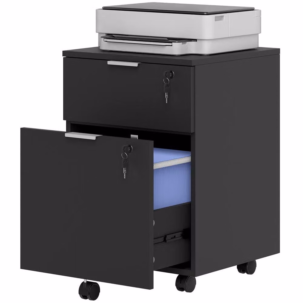 STILVORA Two-Drawer Lockable Filing Cabinet with Castors in Black, W: 40.0 cm, D: 42.0 cm, H: 60.0 cm – 4