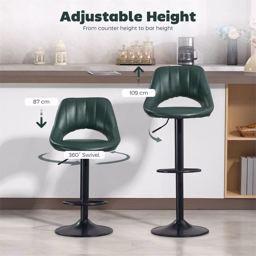 Nordara Set of 2 Green Synthetic Leather Swivel Barstools with Backrest and Footrest – 4