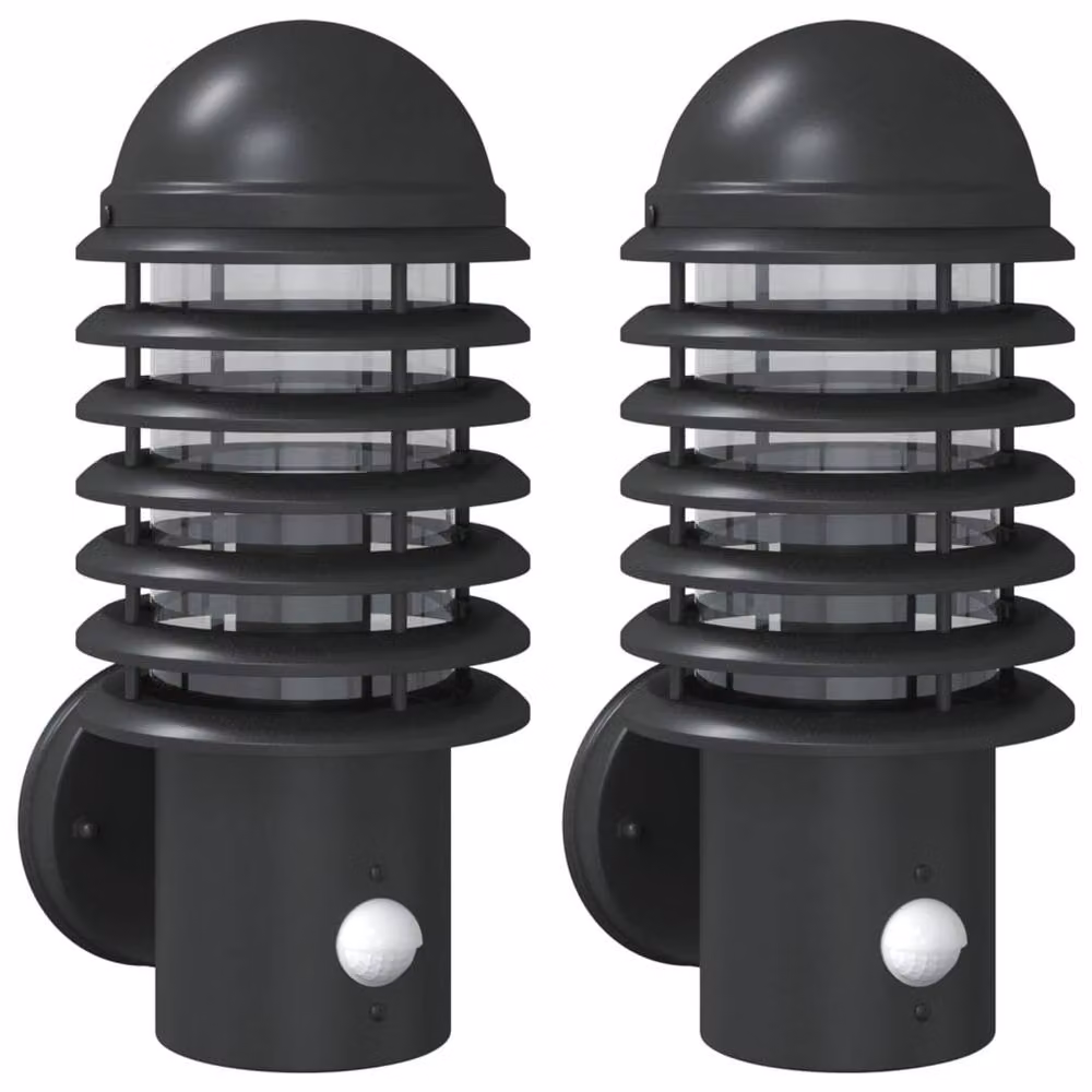 Berkfield Home Black Stainless Steel Outdoor Wall Lights with Motion Sensor and Timer, 2 Pack – 2