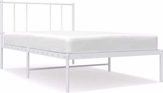 Berkfield Home Metal Bed Frame with Headboard in White, Small Single, W: 75 cm, L: 190 cm