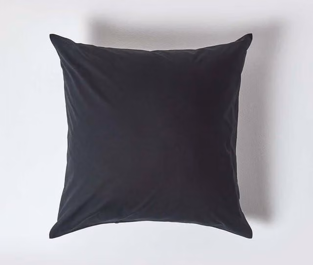 Homescapes Black Egyptian Cotton Percale Euro Pillowcase with Zip, W/D/H: 60 x 60 x 0 cm, 200 TC