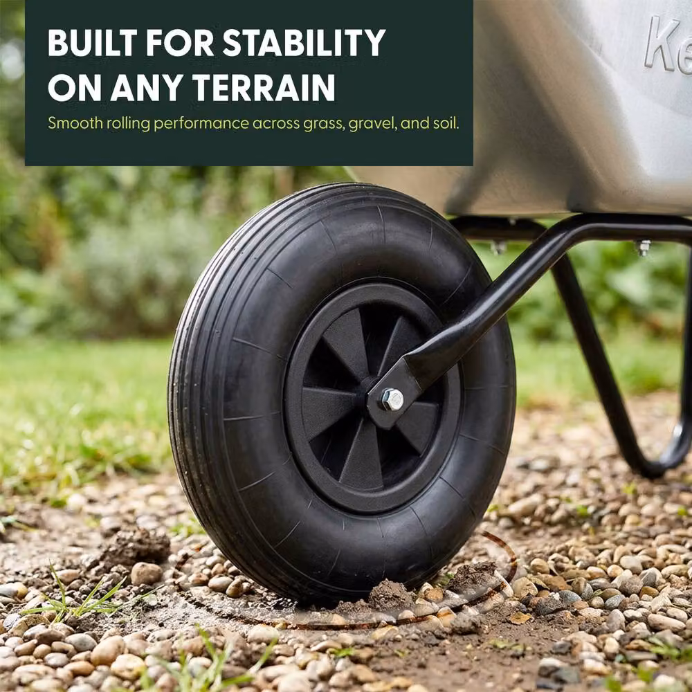 Keplin 65L Garden Wheelbarrow with Pneumatic Tyre, 100kg Load Capacity in Metallic Silver – 3