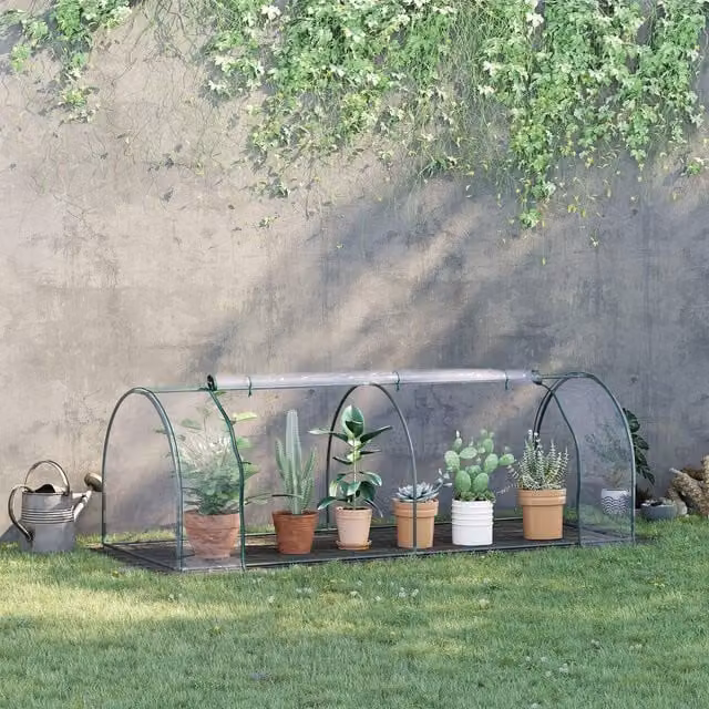 Outsunny Transparent and White Steel Frame Tunnel Greenhouse