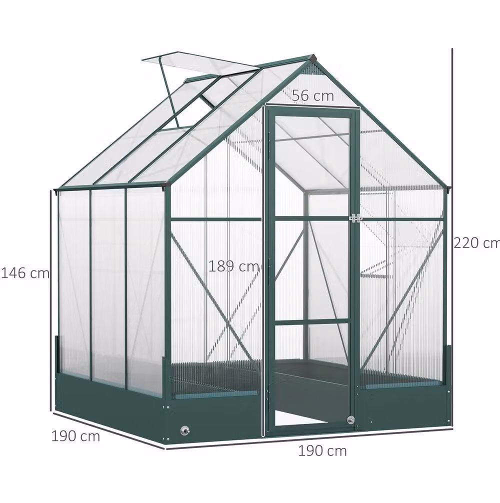 STILVORA Green Greenhouse with Raised Beds, Polycarbonate Panels and Temperature Controlled Window, W/D/H: 220 x 190 x 190 cm – 2