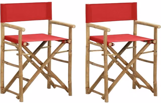 Berkfield Home Set of 2 Red Bamboo and Fabric Folding Director's Chairs