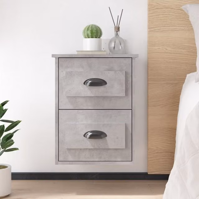 Berkfield Home Wall-mounted Bedside Cabinets, 2 Piece Set in Concrete Grey, W: 41.5 cm, D: 36 cm, H: 53 cm – 1