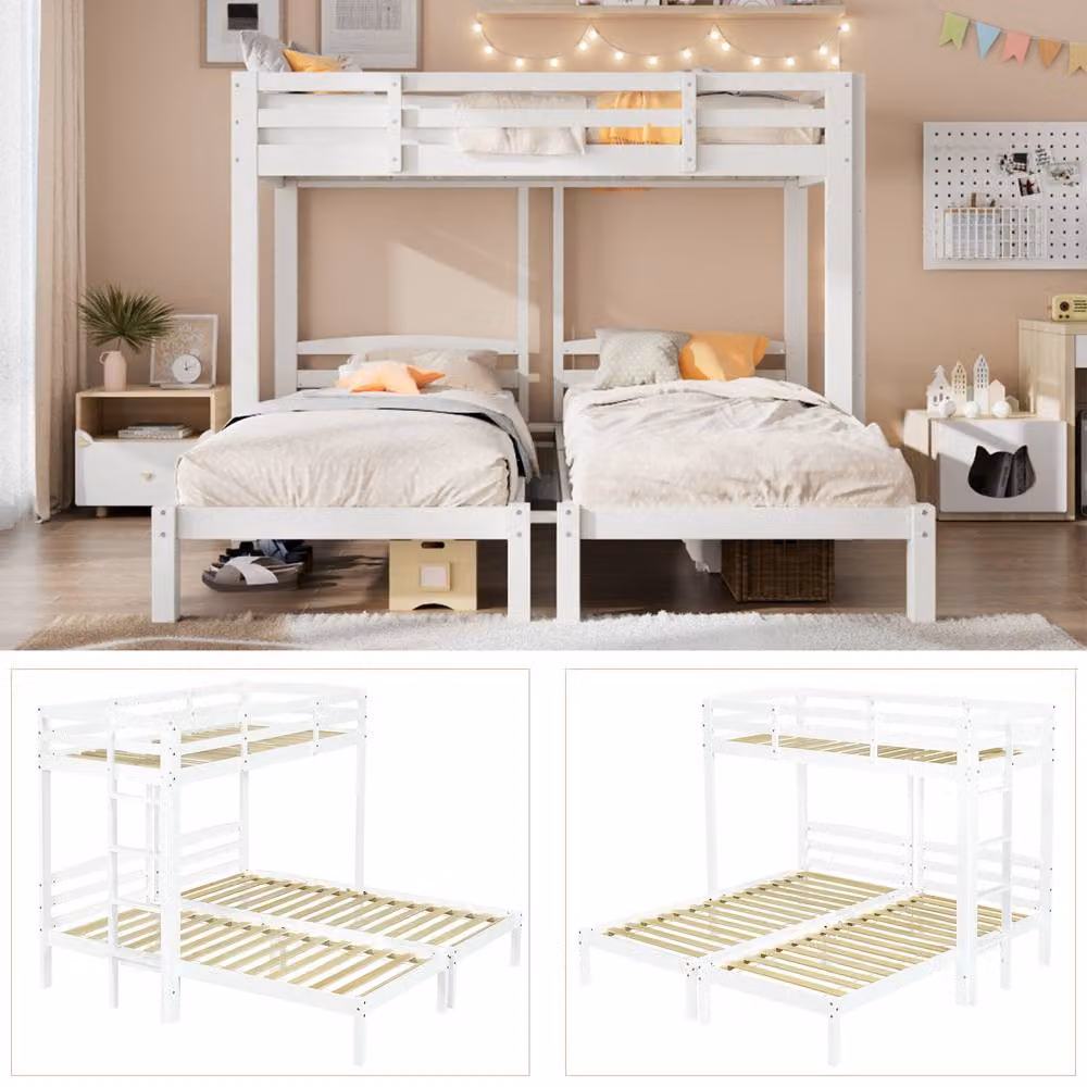 BTM Triple Sleeper Bunk Bed Frame in White Solid Pine Wood, W/D/H: 198 x 90 x 162.5 cm – 3
