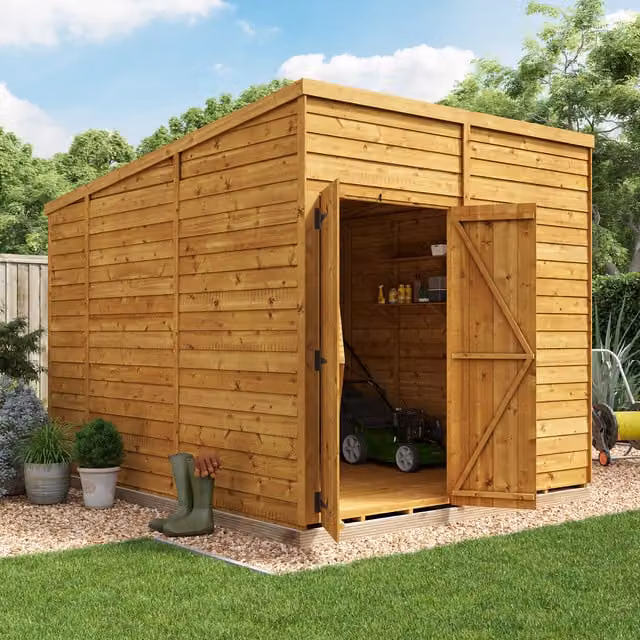 BillyOh Switch Overlap Pent Wooden Shed in Brown with Double Doors and Floor