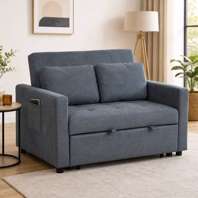 STILVORA 3-in-1 Modern Grey Fabric Sofa Bed with Pull-Out Frame, Solid Wood Frame and Scatter Cushions