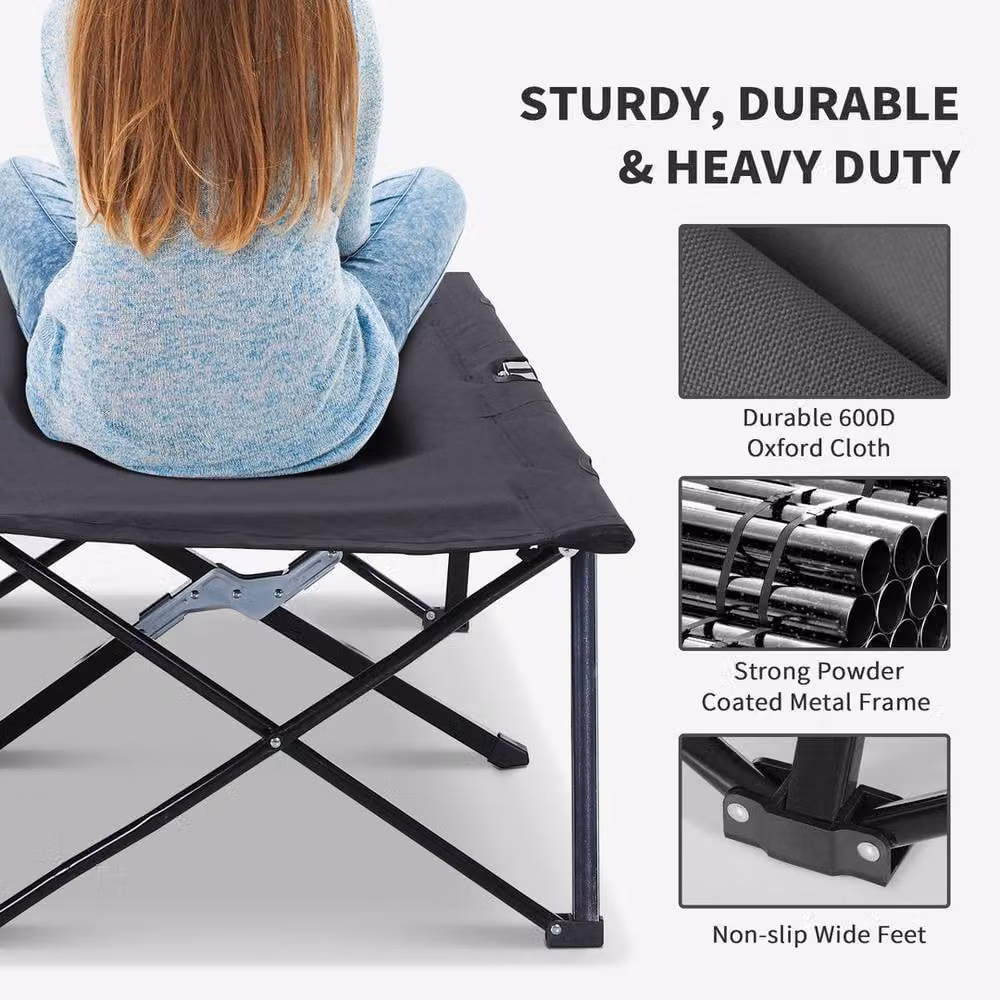 Kelvenix Charcoal Grey Double Camping Folding Sleeping Bed with Carry Bag, W/D/H: 200 x 100 x 40 cm – 3