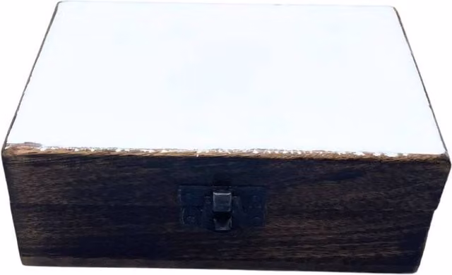 KDMD Elegant White Ceramic and Wood Storage Box with Lid W/D/H: 15 x 10 x 6 cm