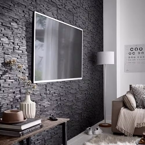 Wallsupply Ultralight Benevento Stone 3D Media Wall Panels, 30pcs, 3.15m2, Black Stone Polystyrene Tiles