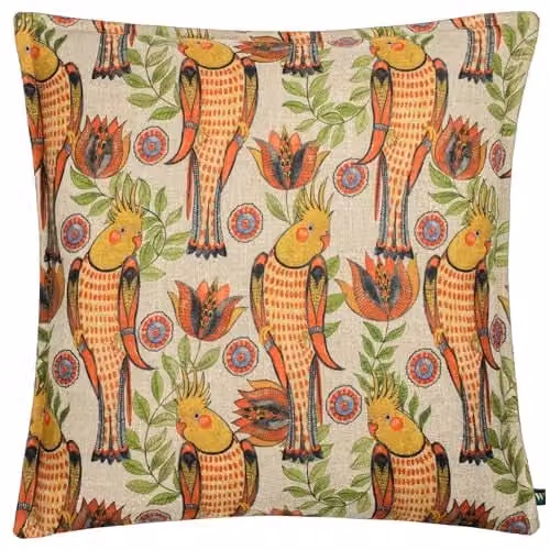 Wylder Tropics Akamba Cockatiels Botanical Printed Decorative Cushion, Multicolour, W/D/H: 50 x 50 x 50 cm