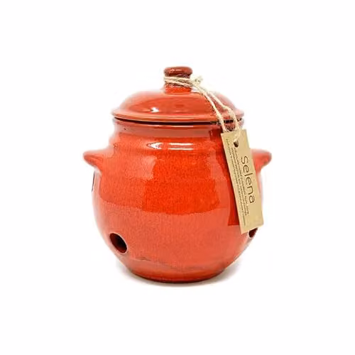 Verano Spanish Ceramics Selena Glazed Hand Dipped Ceramic Garlic Jar with Lid, Red, Height: 15 cm – 4