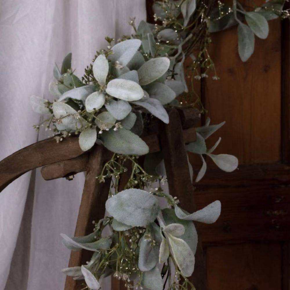 Lemon Pavilion Winter Garland with Lambs Ear and Wax Flower, Green, L: 153 cm – 3