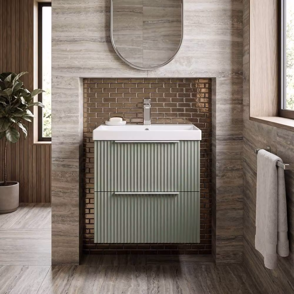 Balterley Tixall Fluted 2 Drawer Wall Hung Vanity Basin Unit, Satin Green, Width: 50 cm – 4