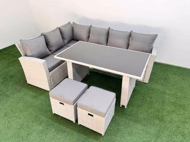 Fimous 8 Seater Wicker Rattan Corner Sofa Set with 2 Footstools in Light Grey