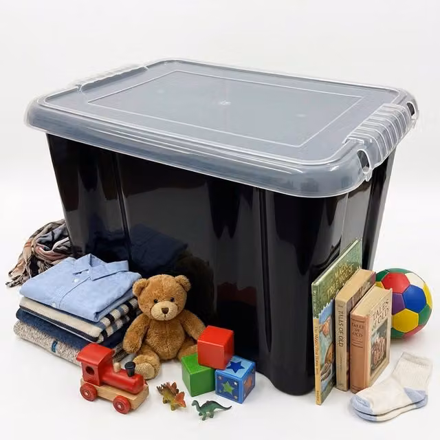 Storm Trading Group Set of 2 Black Plastic Underbed Storage Boxes with Transparent Lids, 24L
