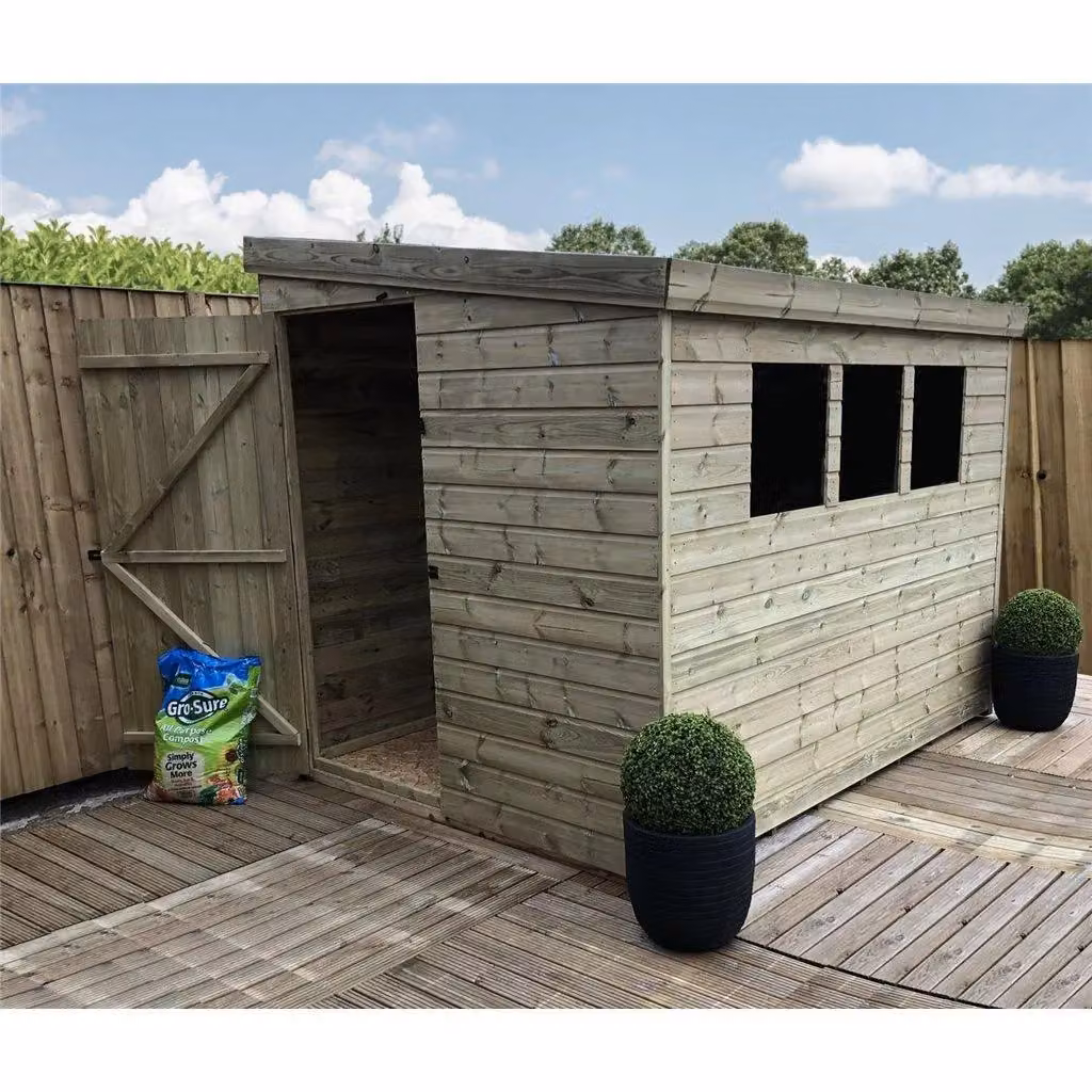 Marlborough Pressure Treated Pent Garden Shed with Single Door in Brown and Sand Wood – 3