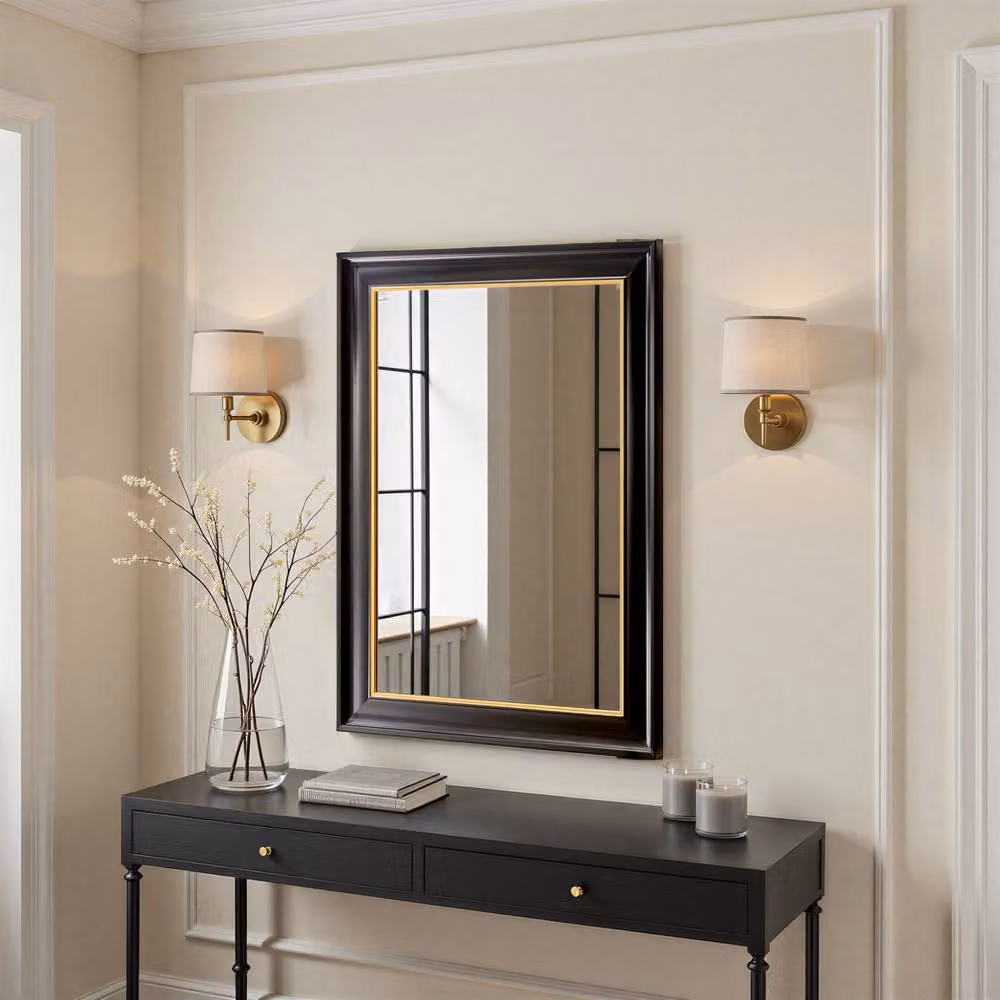 Yearn Mirrors Georgian Black and Gold Framed Bevelled Rectangular Wall Mirror – 2